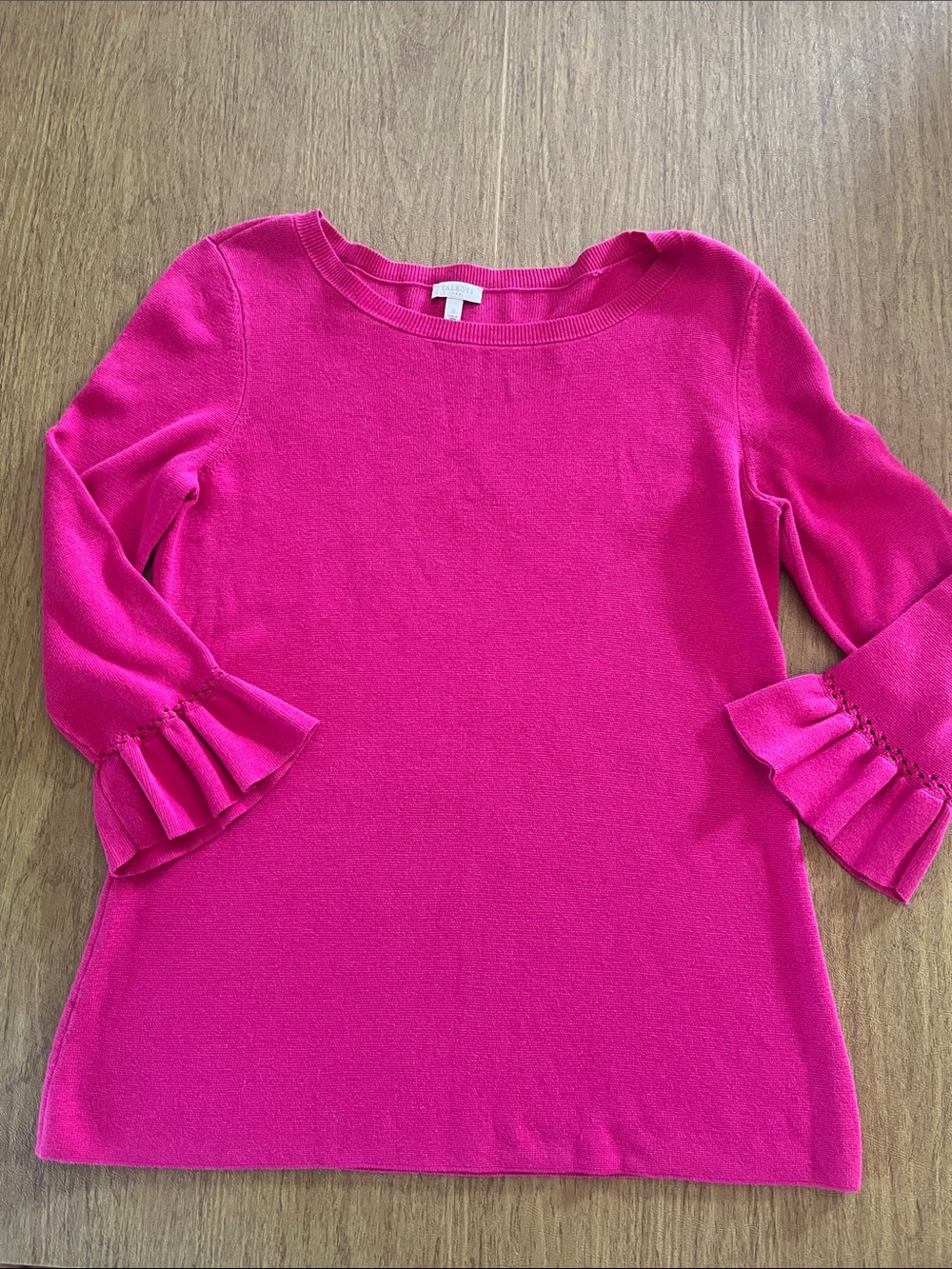 Talbots Magenta Knit Top, 3/4 Sleeves with Ruffle Cuffs, Cotton Blend, Sz S